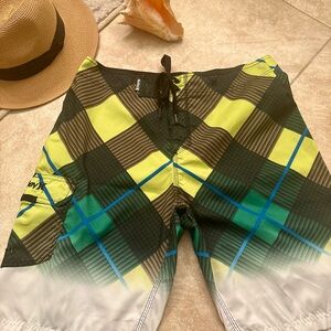 Stylish Hurley Green and Brown Men's board Shorts